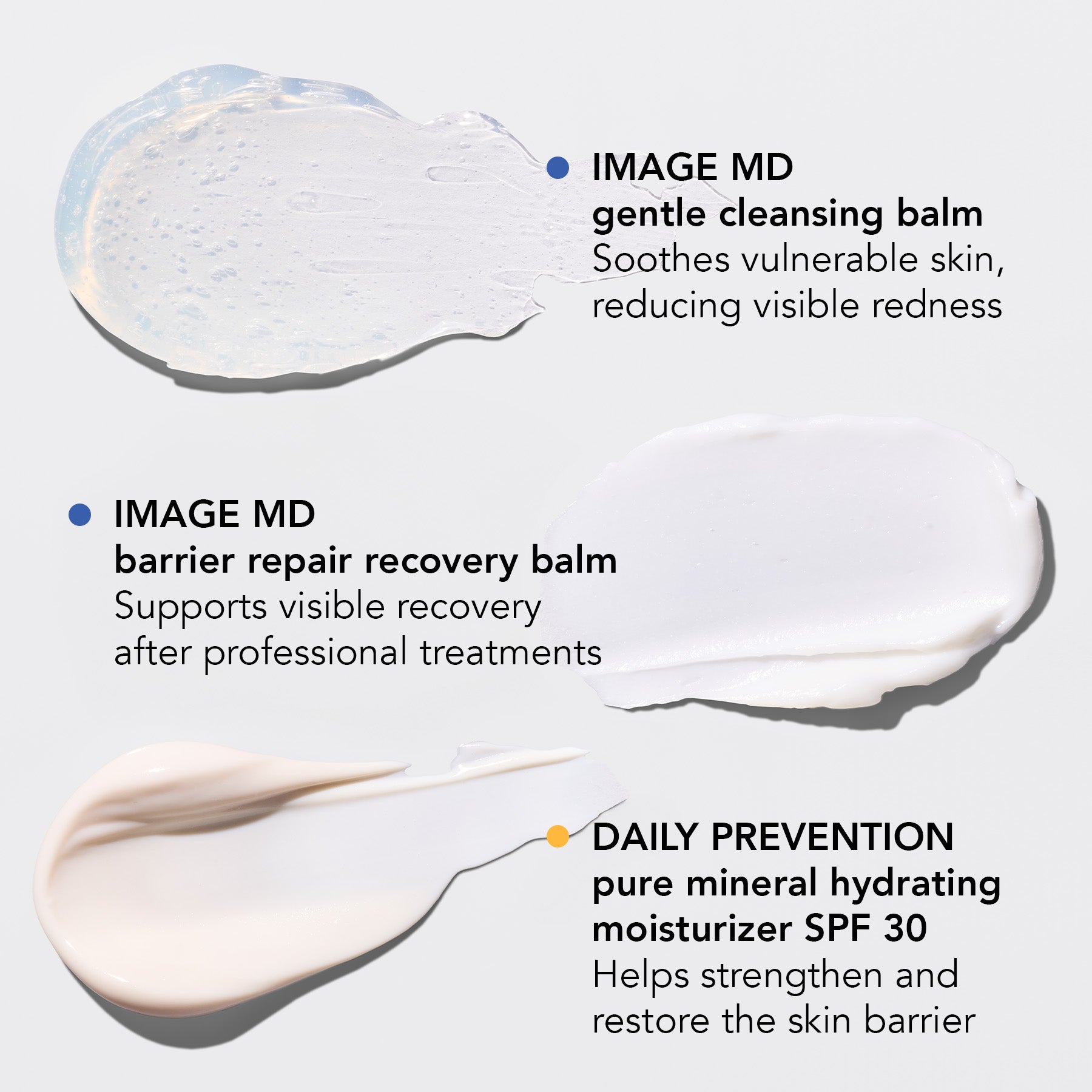 Three skincare products with labels on a light gray background