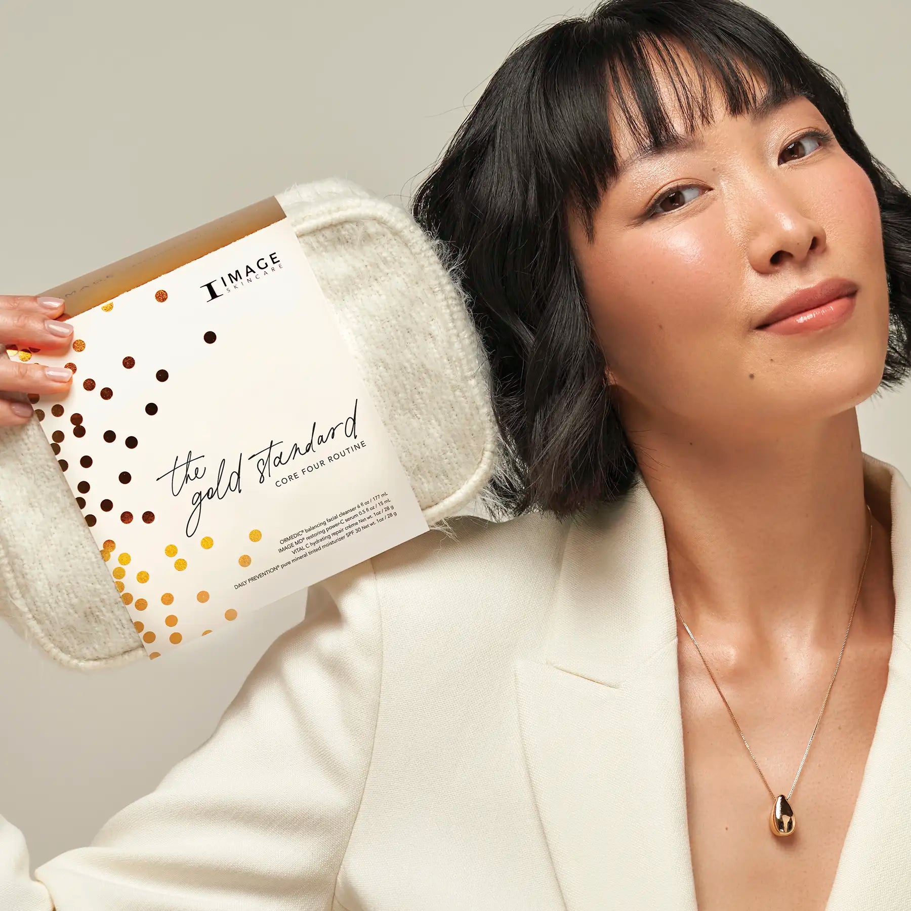 model holding bag close up