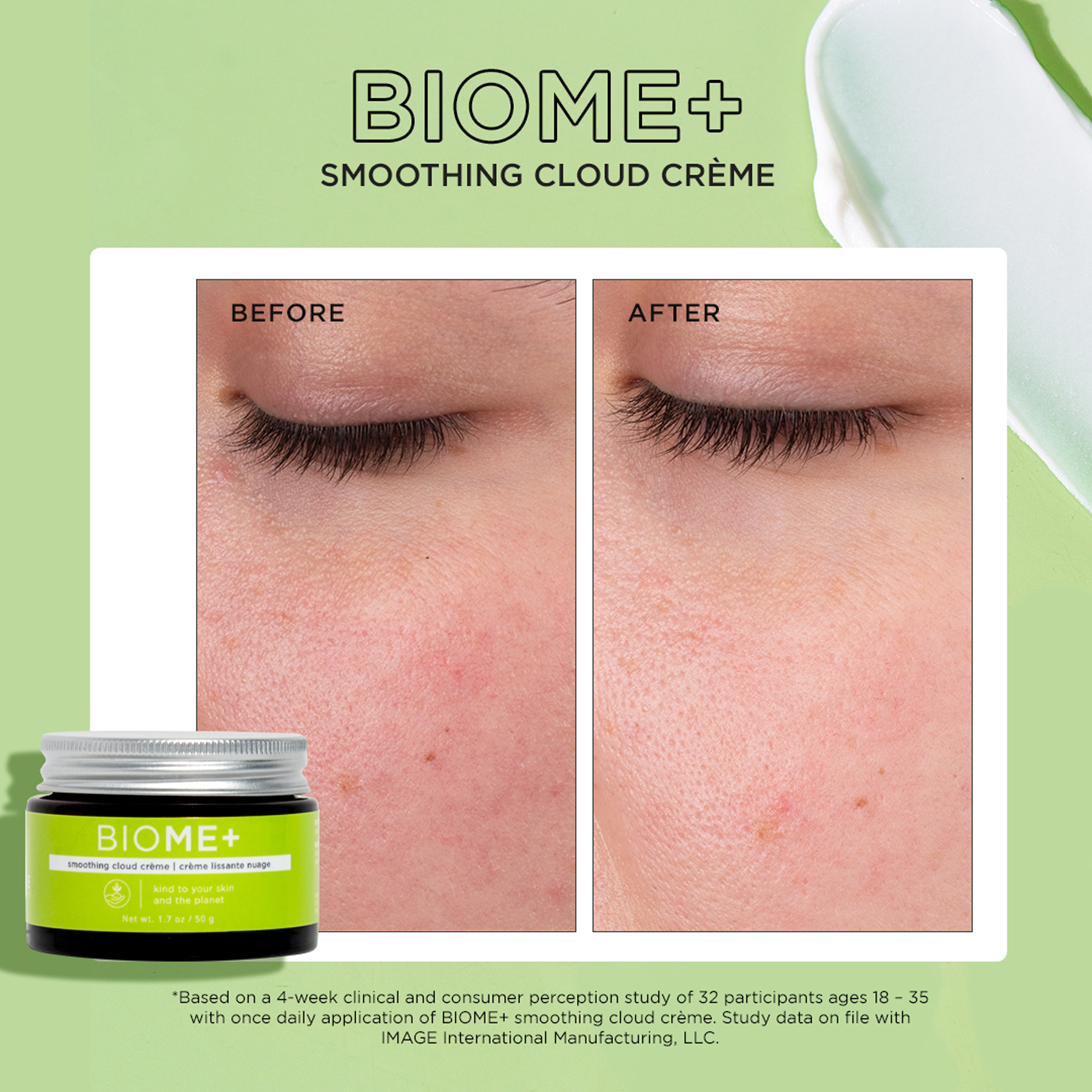 Before & after image of eye area showing results after 4 weeks of use