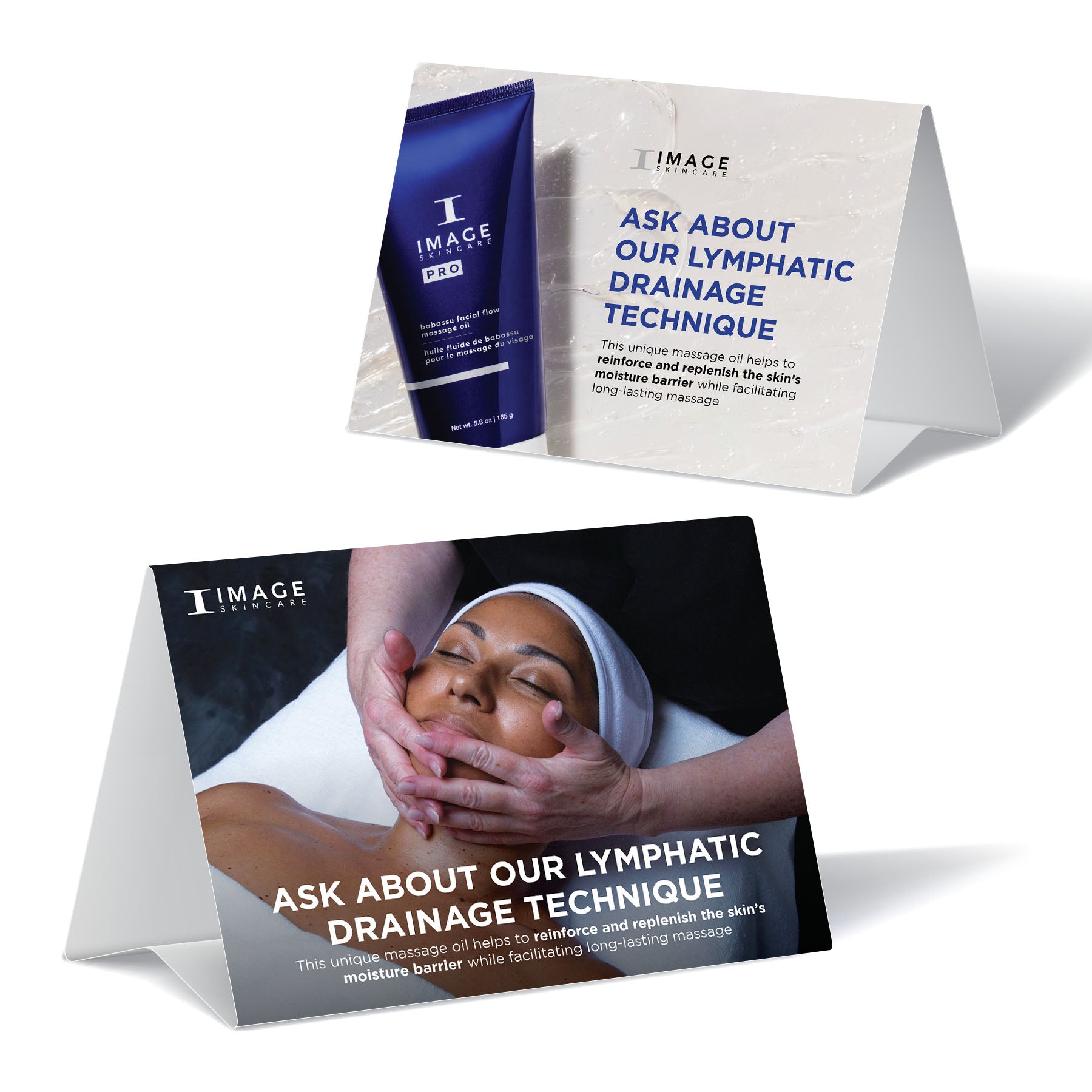 Babassu massage oil lymphatic drainage tent card (single)