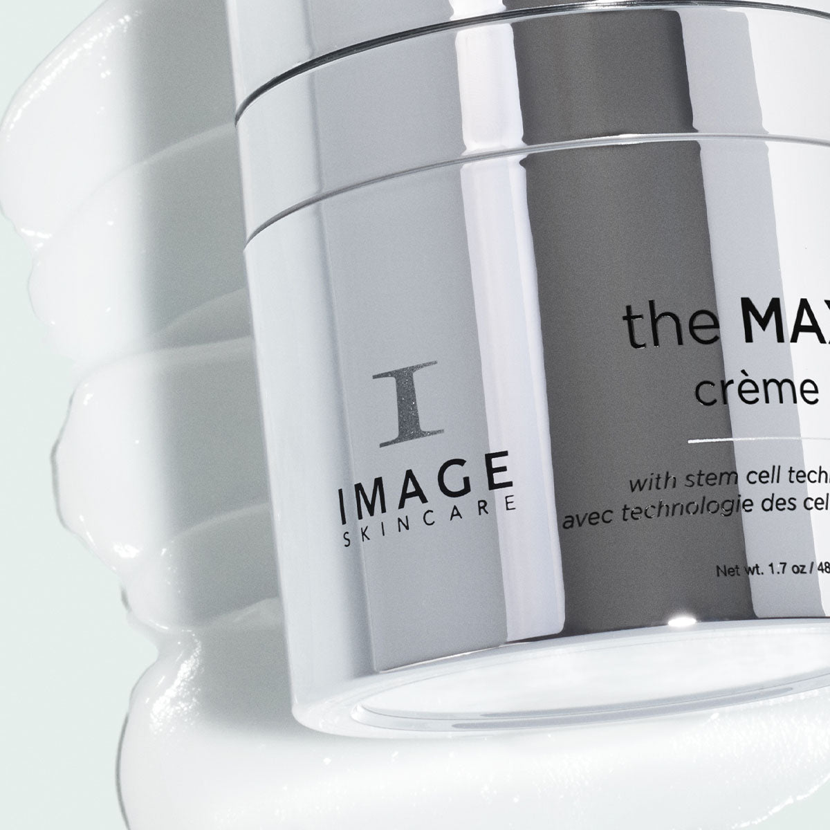 close up of the max creme jar on texture swatch
