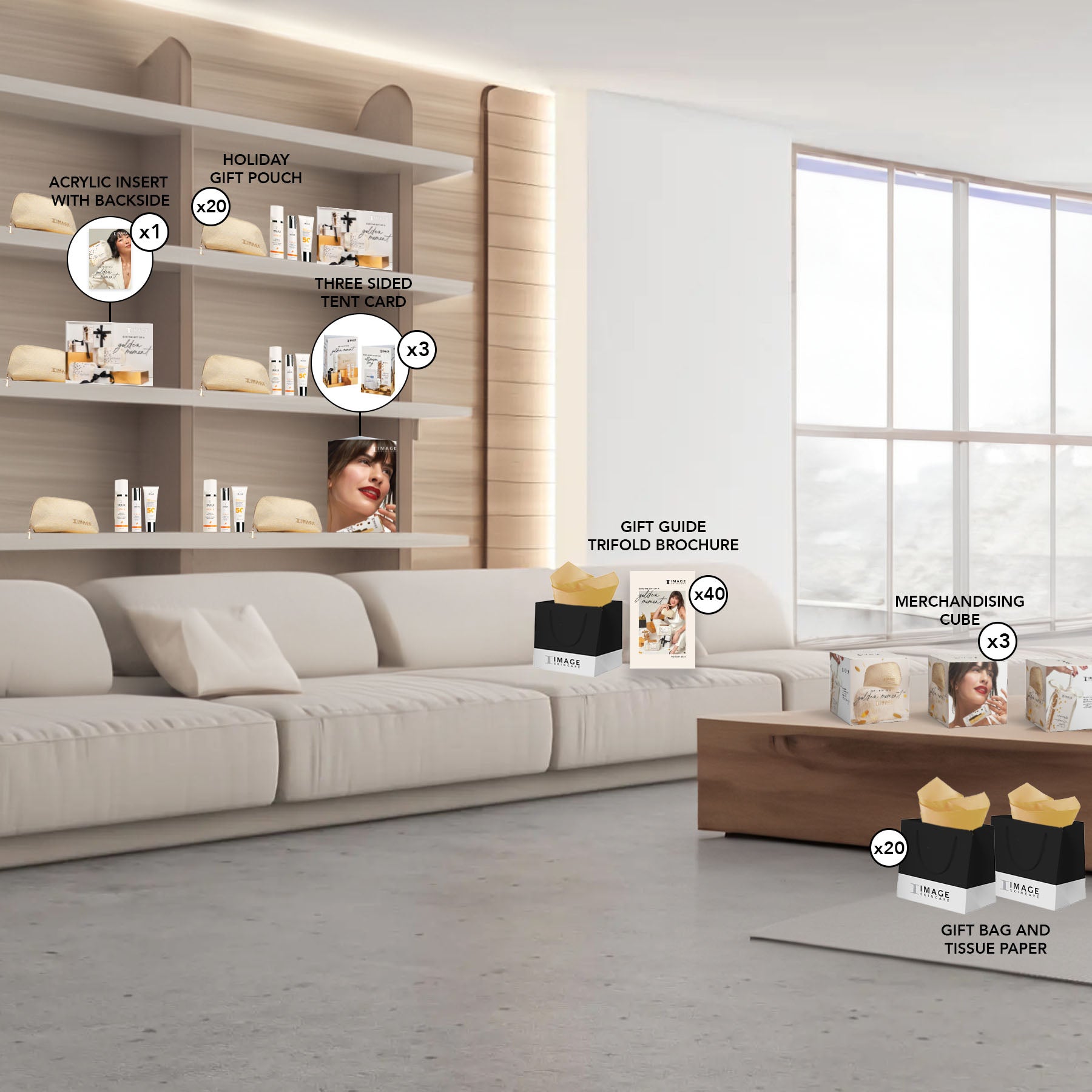 lifestyle image of all products merchandised in an office