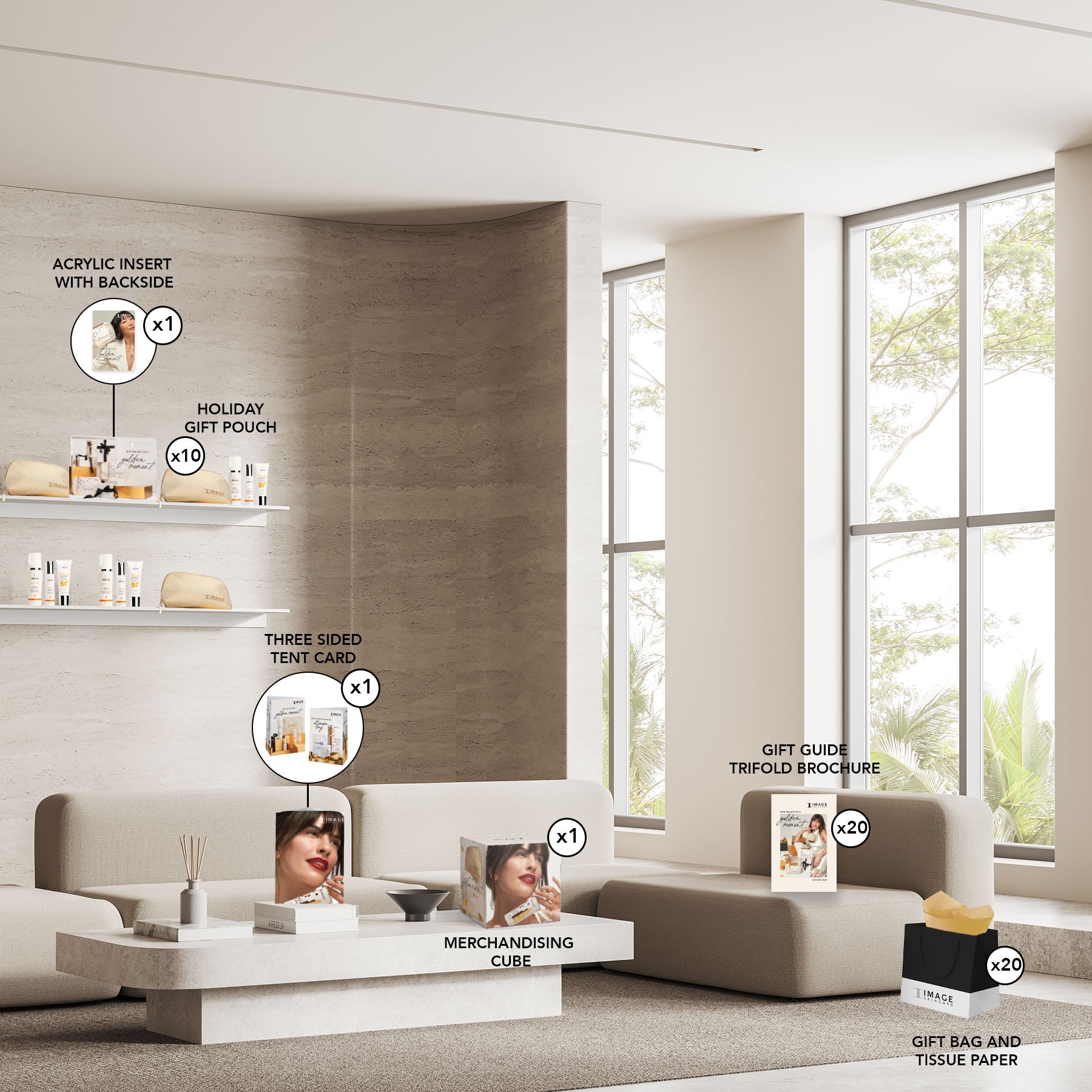 lifestyle image of all products merchandised in an office