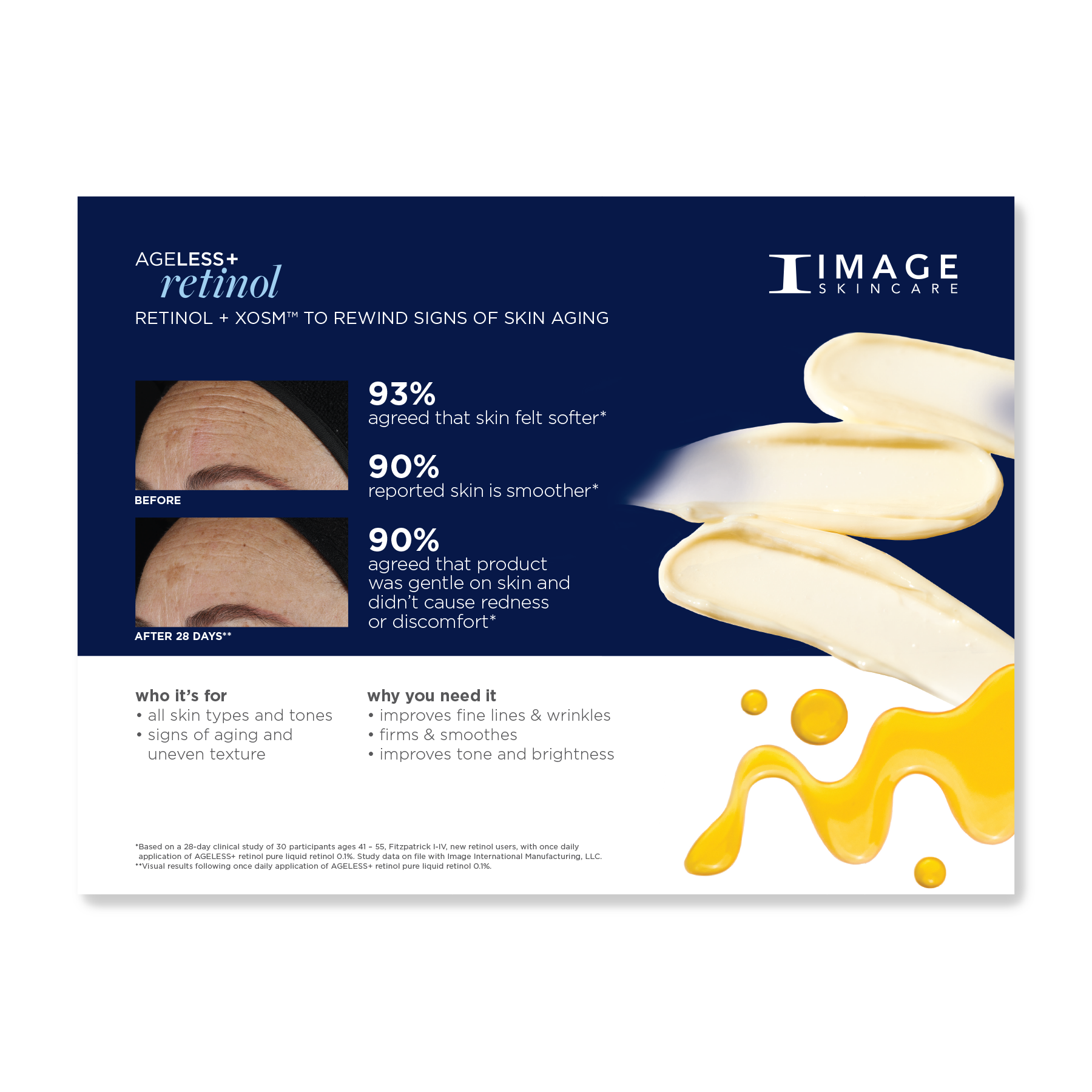 IMAGE Skincare product packaging with text and images of skin before and after use.