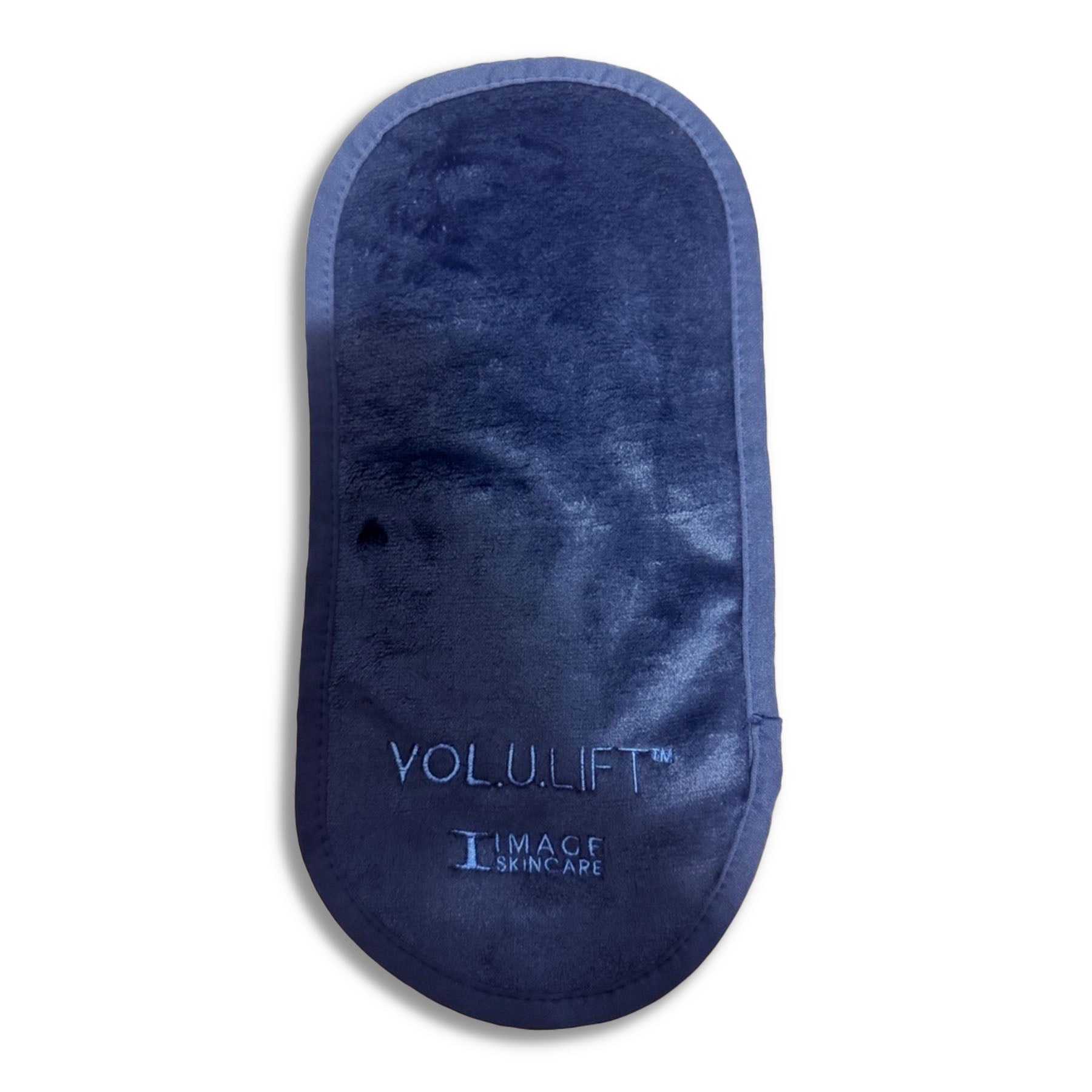 Blue eye mask with 'VOL.U.LIFT' branding on a white background