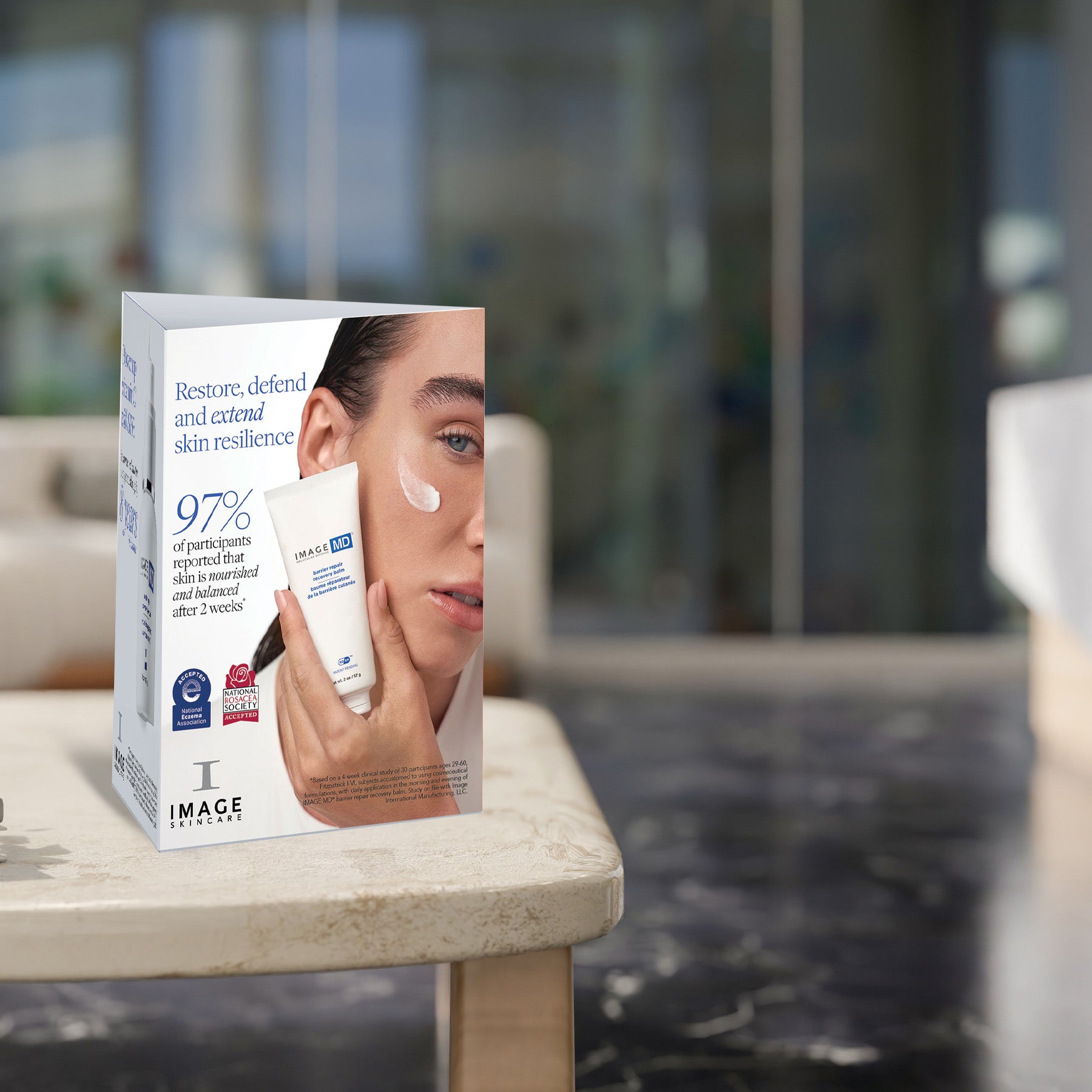 IMAGE Skincare product packaging with a blurred background