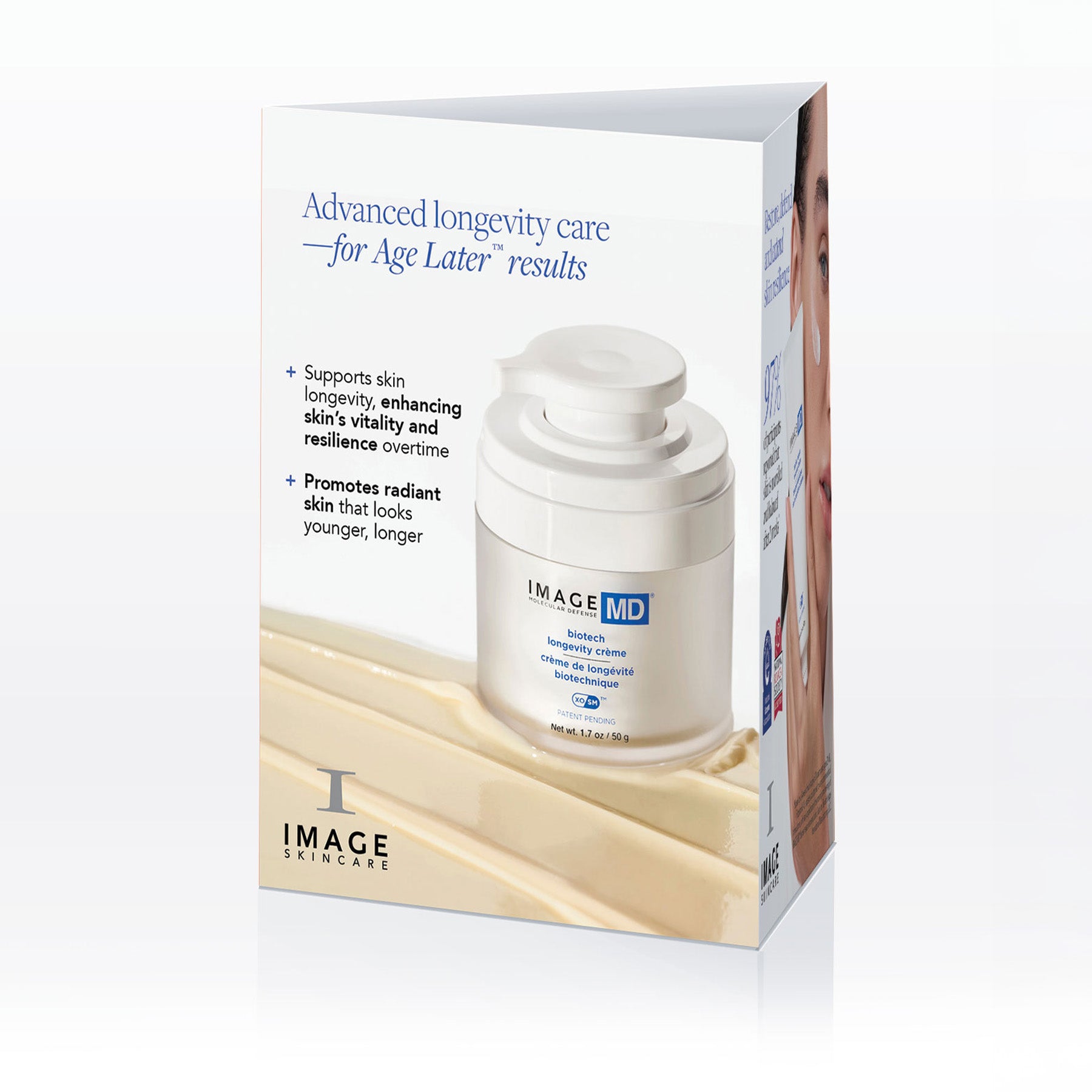 IMAGE Skincare product packaging with cream jar and text on a white background