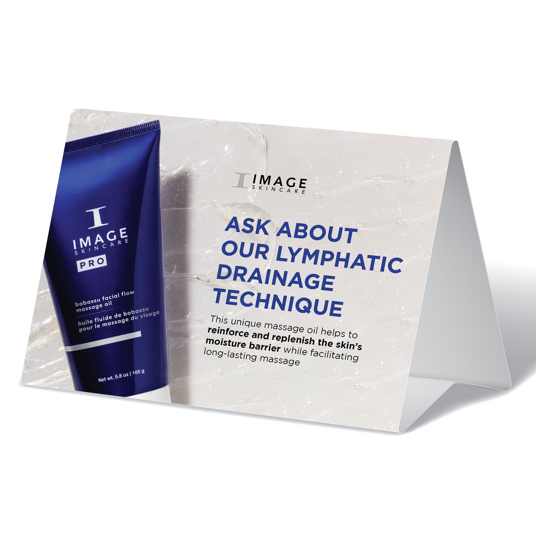 Babassu massage oil lymphatic drainage tent card (single)