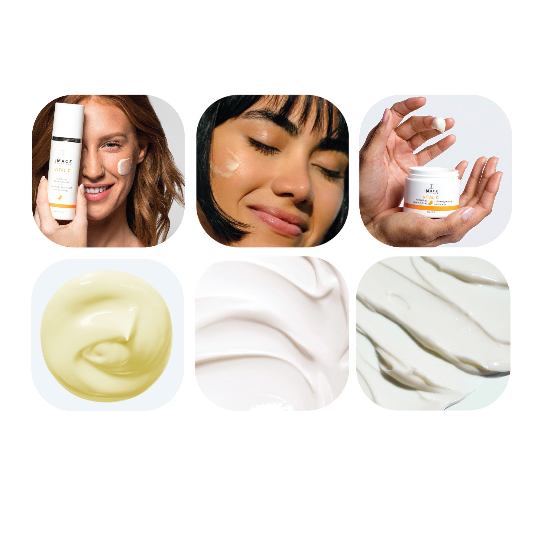Collage of a skincare product with close-ups on a white background