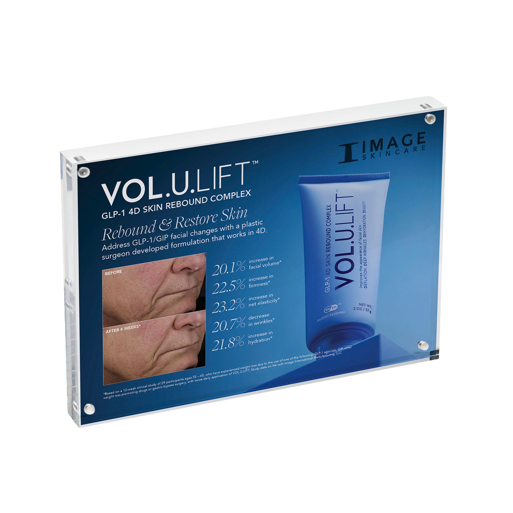 VOL.U.LIFT skincare product packaging on a white background
